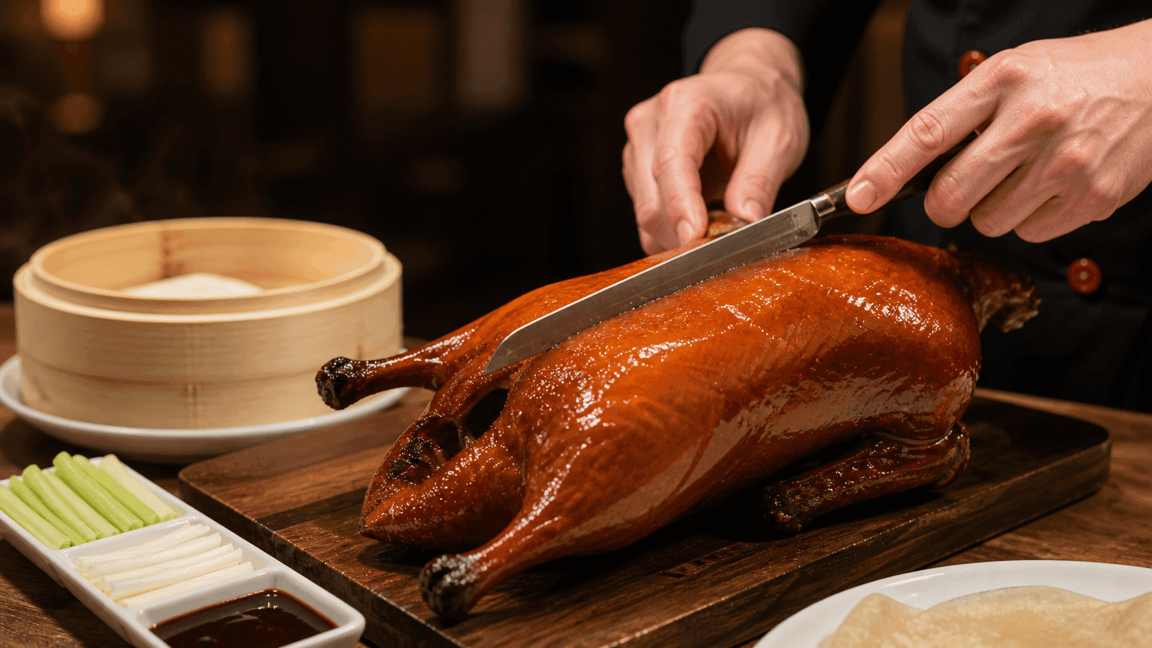 Chef carving Peking duck