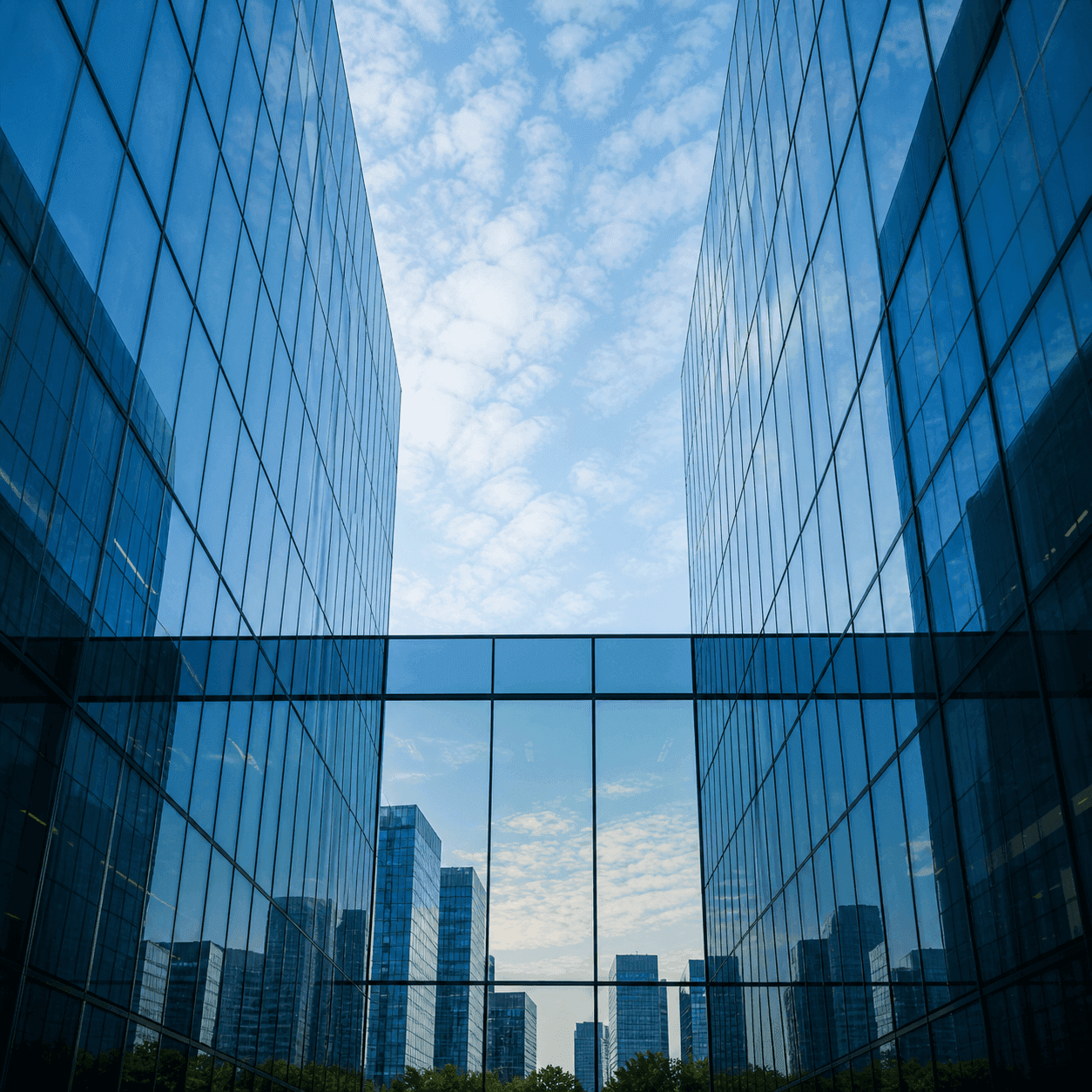 Modern glass skyscrapers in a Chinese business district